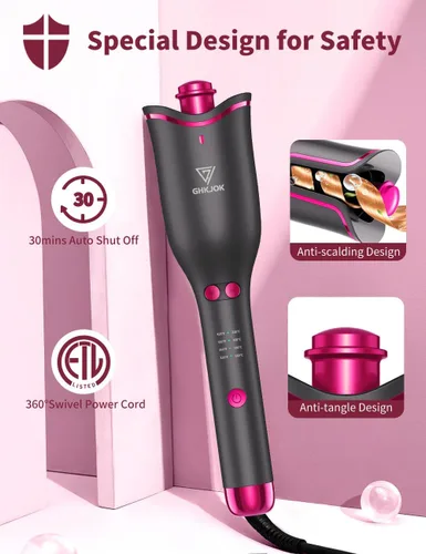 Miniatura 7 de Rizador automático para mujer, rizador automático giratorio de cabello largo, barril de cerámica de 1 pulgada, 4 temperaturas y 3 temporizadores