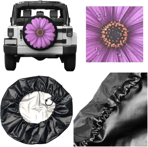 Miniatura 4 de Hermosa funda de neumático de repuesto con diseño de margarita, a prueba de polvo, para remolque, caravana, muchos vehículos, 14 pulgadas