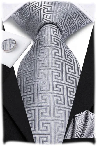 Miniatura 176 de Hi-Tie Corbata clásica de cachemira para hombre con pañuelo y gemelos a cuadros