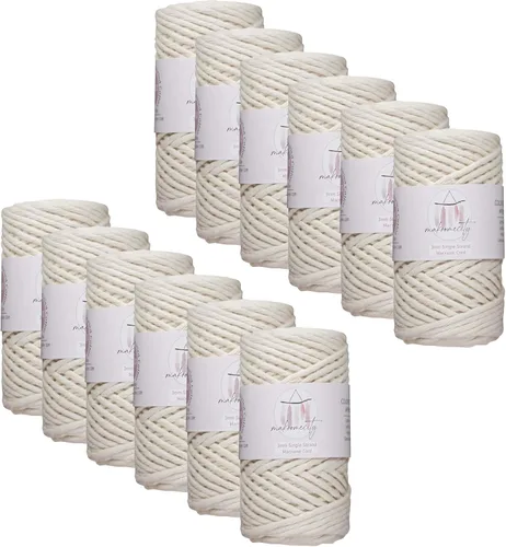 Miniatura 60 de Makromecity, Cordón de algodón para macramé de 1/8 pulgadas x 100 yardas (300 pies) Hilo de algodón verde crepé de 3 mm de un solo hilo para arte