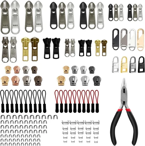 Kit de reparación de cremalleras VICHERIA (200 piezas) - ¡con deslizadores compatibles con YKK y deslizadores universales! Arregla la mayoría de las