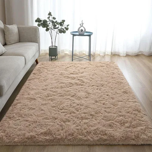 Miniatura 5 de DweIke Alfombras esponjosas de color beige para dormitorio, sala de estar, 8x10 pies, alfombra grande de felpa suave shaggy color tostado claro