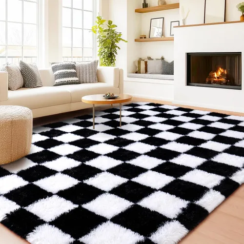 Miniatura 190 de Alfombras de área de 8x10 para sala de estar, alfombra shaggy grande ultra suave y esponjosa para dormitorio, alfombras de felpa mullida Blanco crema