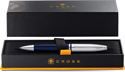 Miniatura 3 de Cross Calais - Bolígrafo recargable, tamaño mediano, incluye caja de regalo premium, color cromado/azul Cromo y azul