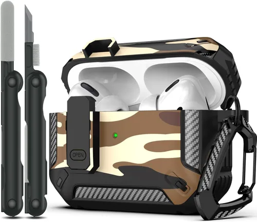 Miniatura 15 de RFUNGUANGO Funda para AirPod de 2ª generación con kit de limpieza, armadura protectora de carcasa dura militar con bloqueo para funda de carga