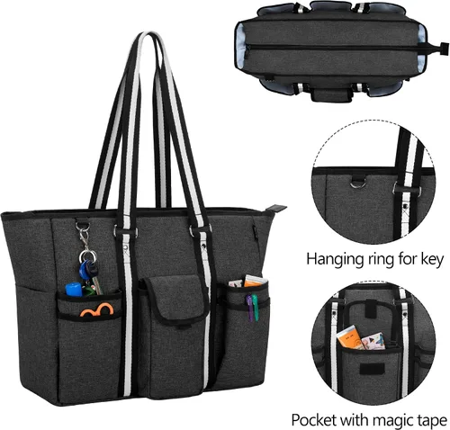 Miniatura 6 de CURMIO Bolsas y bolsas para profesores para mujer, bolsa de trabajo grande con funda para laptop para oficina, color negro