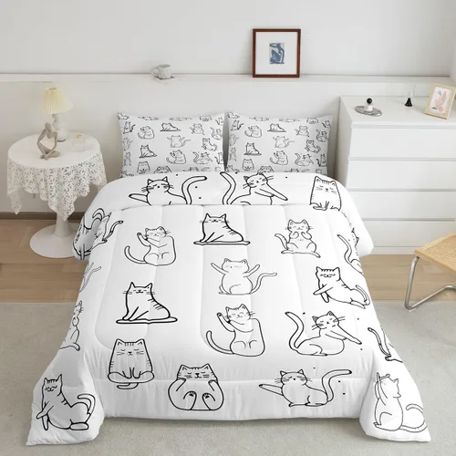 Miniatura 15 de Erosebridal Lindo juego de edredón de gato, tamaño individual, kawaii, fresa, juego de ropa de cama para niñas, diseño de arco iris, edredón rosa