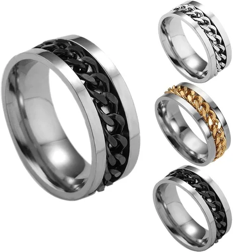 Miniatura 2 de Anillo de acero de titanio para hombre, alianza con borde y centro giratorio