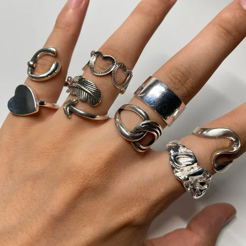 Miniatura 9 de Anillos de banda ancha de plata de ley 925 vintage hechos a mano para mujeres/hombres, anillo ajustable para el pulgar