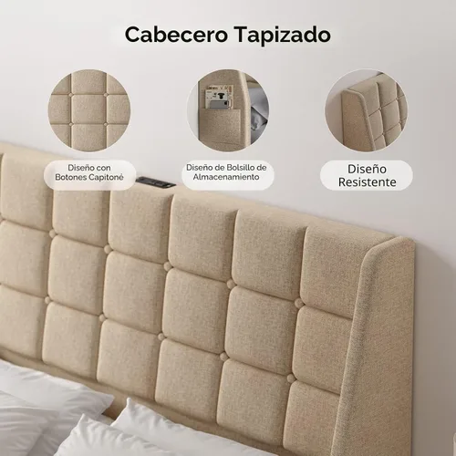 Miniatura 7 de Cabecero tapizado ergonómico tamaño Queen con estación de carga, cabeceros acolchados tipo ala con bolsillo de almacenamiento, solo cabecero Queen