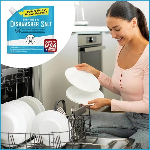 Miniatura 7 de Sal suavizante de agua para lavavajillas, 8.8 libras, sal pura de grano grueso para Bosch, Miele, Whirlpool, Thermador y más, elimina la cal