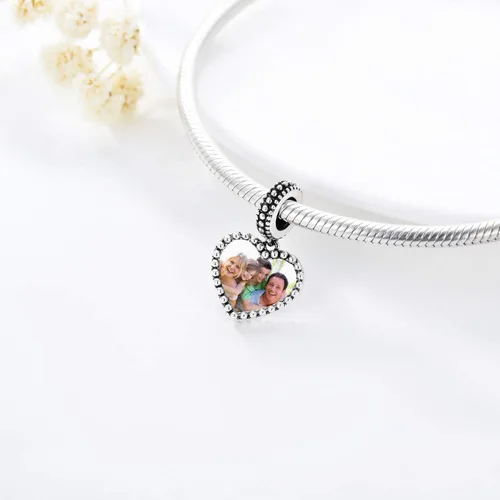 Miniatura 3 de LONAGO Dije de foto personalizado para pulsera, dije de imagen personalizado para 2 fotos, regalo de plata de ley para mujeres y niñas, Plata