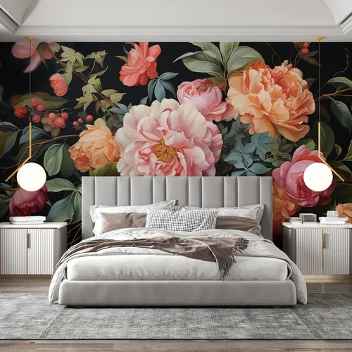 Miniatura 10 de Zeeko Murales de pared florales oscuros para despegar y pegar, 59 pulgadas de ancho x 98 pulgadas de alto, papel tapiz de flores 3D vintage