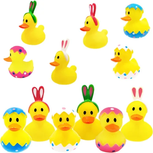 Miniatura 8 de Pato de goma de Pascua, conejo, conejo, paquete de seis patitos para niños, huevos de Pascua, regalos de cumpleaños, baby showers, actividades