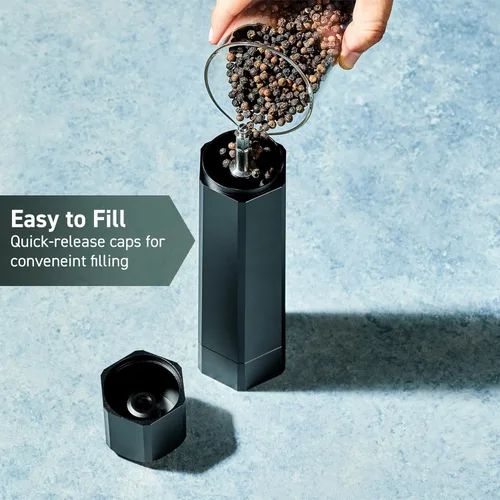 Miniatura 4 de HexClad HexMill Molinillo de pimienta, grado profesional, resistente, recargable, aluminio negro mate, ajuste de diez configuraciones de molienda