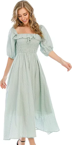 R.Vivimos - Vestidos largos de verano de media manga para mujer, hechos de algodón, con volantes, estilo vintage, elegantes, con espalda descubierta