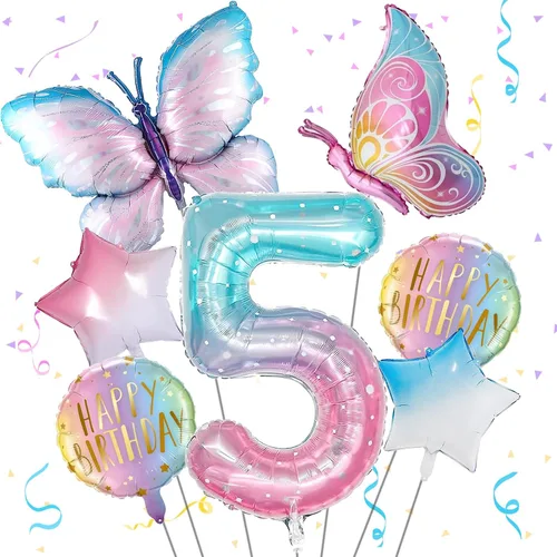 Miniatura 7 de Decoraciones de cumpleaños de mariposa, globos de mariposa, decoraciones de fiesta de primer cumpleaños para niñas, números de fantasía, 1 globo