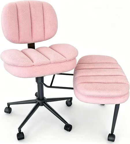 Miniatura 16 de Silla cruzada con reposapiés, silla de oficina giratoria de piel de oveja sintética de 360°, asiento extra ancho con comodidad similar al sofá, Lana