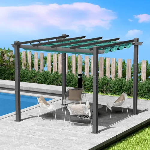 Miniatura 2 de Kozyard Morgan Pérgola Retráctil para Exteriores con Toldo de Sombra para Patio, Refugio de Pérgola de Aluminio para Patio Trasero, Terraza, Jardín