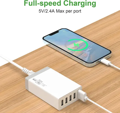 Miniatura 2 de Cargador de pared USB, estación de carga USB de escritorio para múltiples dispositivos, 40W 8A, 5 puertos, cargador portátil de viaje para teléfono