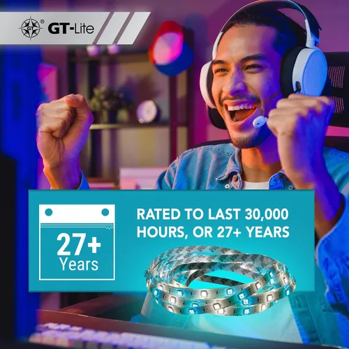 Miniatura 8 de GT-Lite Tira de luces LED de 800 lúmenes, cinta blanca y de color de 16 pies, cortada y conectada