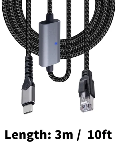 Miniatura 7 de Duttek Cable Gigabit USB C a Ethernet de 10 pies, cable RJ45 a USB C de hasta 1000/100/10 Mbps Cable de red LAN Ethernet compatible con Thunderbolt