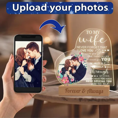 Miniatura 4 de Luz nocturna con foto personalizada, lámpara LED con nombre de corazón, lámpara acrílica personalizada con imagen, regalo para su novia, amante