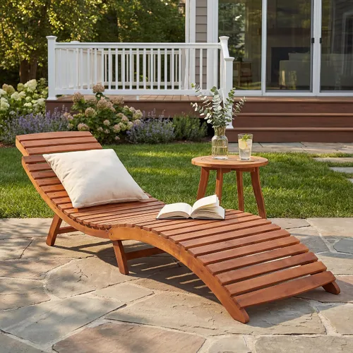 Flamaker - Sillas de recostarse para exteriores, plegables de madera de acacia, con asa lateral, tumbona para sol para piscina, césped, jardín (1