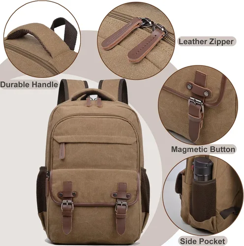 Miniatura 5 de CROCOD - Mochila de lona para laptop, mochila vintage para hombres y mujeres, mochila de viaje para trabajo, universidad, bolsa de computadora