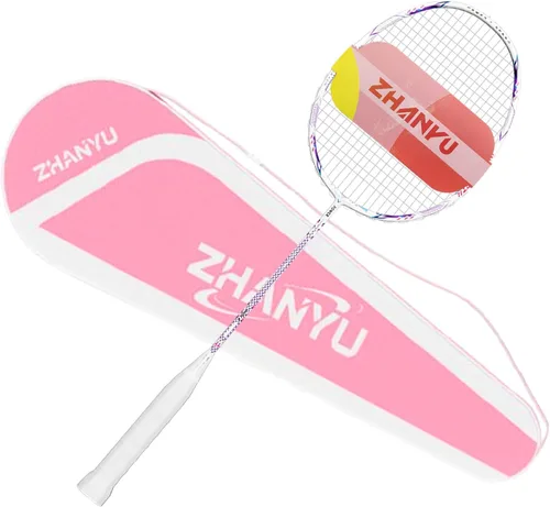 Miniatura 10 de Raqueta de bádminton, raquetas de bádminton, ofensivas y defensivas, ligeras de fibra de carbono de 2.65 oz de una sola pieza, moldeadas