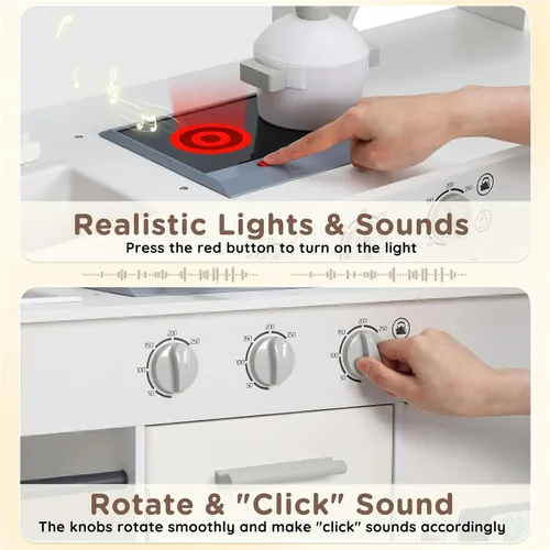 Miniatura 3 de SainSmart Jr. Cocina de Juguete para Niños, Juego de Cocina de Madera con Luces y Sonidos, Fabricadora de Hielo, Horno y Fregadero, Cocina