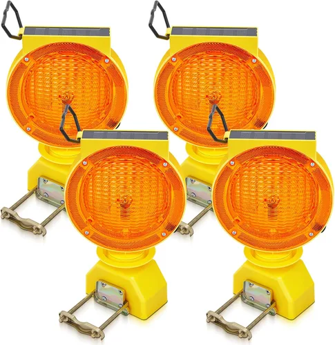 4 luces solares intermitentes de tráfico, luces solares de advertencia industrial, advertencia de tráfico, barricada, señal, intermitente, 2 caras,