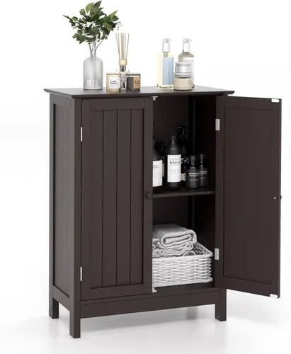 Miniatura 9 de COSTWAY Armario de almacenamiento de baño, organizadores de baño independientes y almacenamiento con puertas y estante ajustable, gabinete de piso