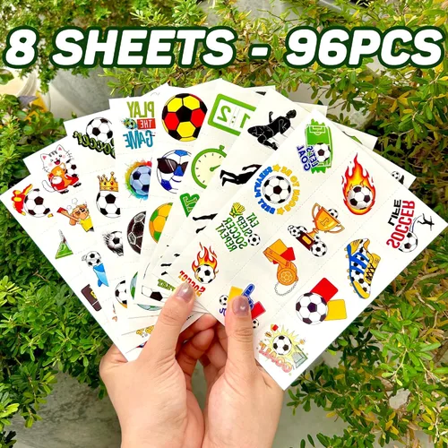 Miniatura 5 de 96 calcomanías de tatuajes temporales de fútbol, regalos de fiesta de cumpleaños con temática de fútbol deportivo, suministros de decoración