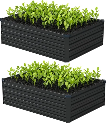 Miniatura 9 de Foxlang 4x3x1 pies (2 paquetes) Cama de jardín elevada galvanizada, juego de jardinera al aire libre de metal para patio, caja de maceta