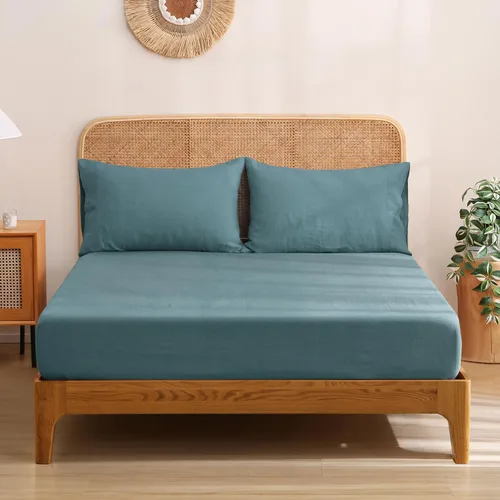 Miniatura 8 de S VICTORY SYMBOL Sábana bajera de lino 100% 78"x80" Funda de colchón 1 pieza, bolsillo profundo de 16 pulgadas, ropa de cama de lino francés natural