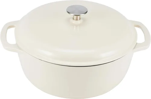 Miniatura 29 de Amazon Basics - Olla de horno holandés de hierro fundido con tapa, esmaltada, redonda, con asas dobles, resistente, pequeña, 7.3 cuartos de galón