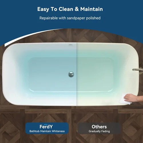 Miniatura 5 de FerdY Maui Bañera Independiente de 67" Elegante Bañera de Remojo Independiente, Blanco Brillante, Certificado cUPC, Conjunto de Drenaje y Drenaje