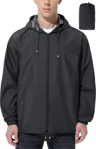 Miniatura 14 de Chaqueta de lluvia impermeable para hombre, rompevientos para correr, resistente al agua, ligera, plegable, con capucha, viajes, senderismo, ciclismo