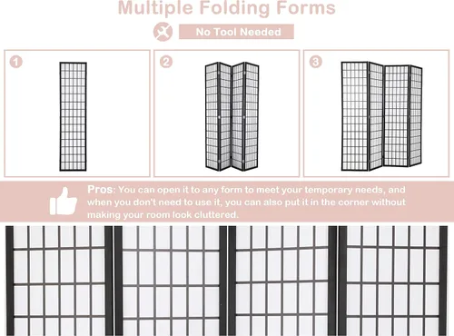 Miniatura 5 de Divisores de habitación y pantallas de privacidad plegables, pantalla Shoji de 4 paneles, divisores de pared chinos de 6 pies con tela impermeable