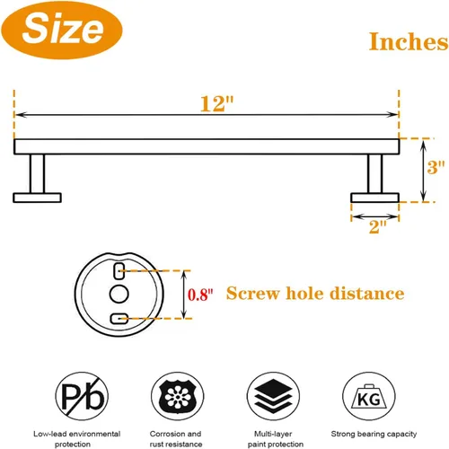Miniatura 2 de TocTen - Barra de toalla de baño. Soporte de toalla de baño de acero inoxidable grueso SUS304, barra de toalla resistente para cuarto de baño