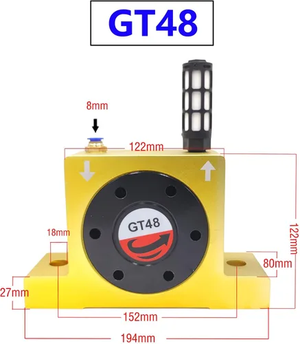 Miniatura 3 de GT48 Vibradores de turbina neumática, vibrador de turbina giratoria de aire industrial dorado silencioso G3/8" para tolva dorado con silenciador
