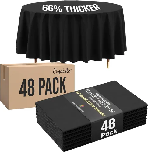 Miniatura 31 de Exquisite Mantel rectangular de plástico negro de alta calidad, 66% más grueso, 0.5 mil, paquete de 48 manteles negros de 54 x 108 pulgadas, mantel