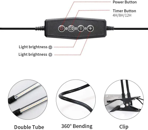 Miniatura 5 de GooingTop Luz LED de crecimiento, 6000 K, lámpara de cultivo de plantas con clip de espectro completo con LED blanco y rojo para plantas