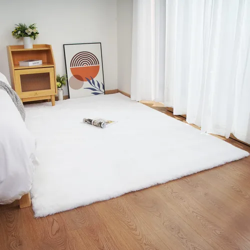Miniatura 2 de Ghouse Alfombra ultrasuave de piel sintética de conejo de 5 x 7 pies, lavable a máquina, alfombra mullida para dormitorio, sala de estar, alfombra