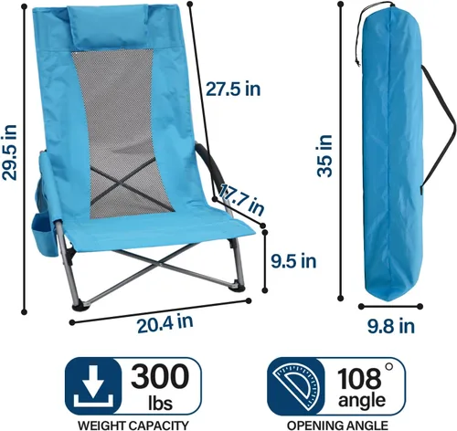 Miniatura 2 de ptlsy Sillas de playa para adultos, paquete de 2, sillas de playa plegables con respaldo alto, ligeras y portátiles para exteriores, playa