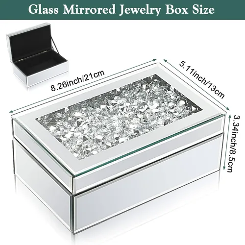 Miniatura 2 de Kenning Caja Organizadora de Joyas de Lujo con Espejo de Vidrio Triturado en Plata para Mujeres, Caja Organizadora de Anillos de Lujo
