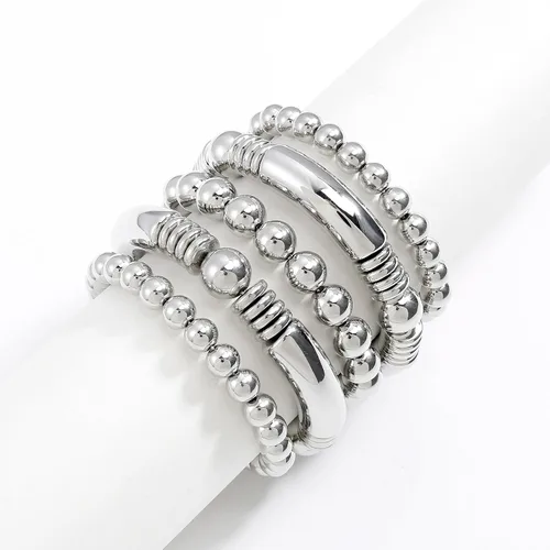 Miniatura 3 de Brazalete chapado en oro de 14 quilates para mujer, grueso, curvado, apilable, chapado en cuentas, pulseras elásticas