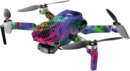 Miniatura 2 de Mighty Skins Fibra de carbono compatible con el dron portátil DJI Mini 2, salpicaduras de neón, acabado de fibra de carbono texturizado protector
