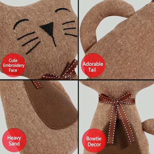 Miniatura 4 de Lindo tope de puerta decorativo para el hogar y la oficina, topes de puerta de piso, protectores de pared pesados de tela con peso animal, gato café